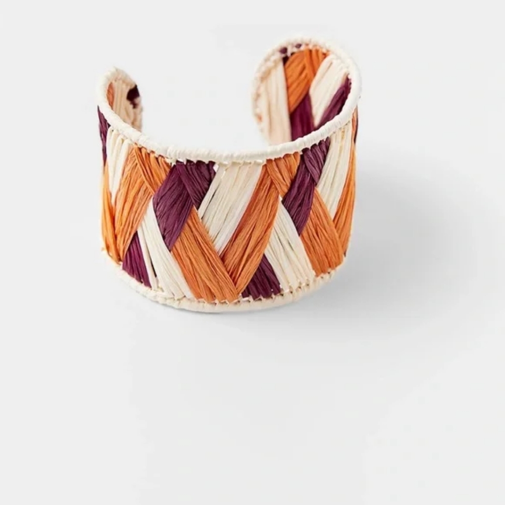 ZARA Natural Raffia & Mango Tree Wood Bracelet Set in Orange & Burgundy - Picture 6 of 10